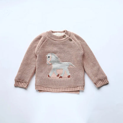 Winter New Cartoon Kids Sweater Fur-Lined Fleece Knitwear Pullover Coat