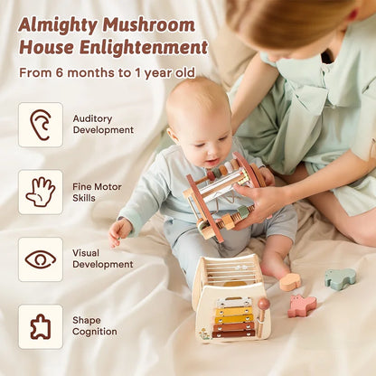 Baby Wooden Montessori Musical Toy – Mushroom Building Blocks Puzzle for Early Learning