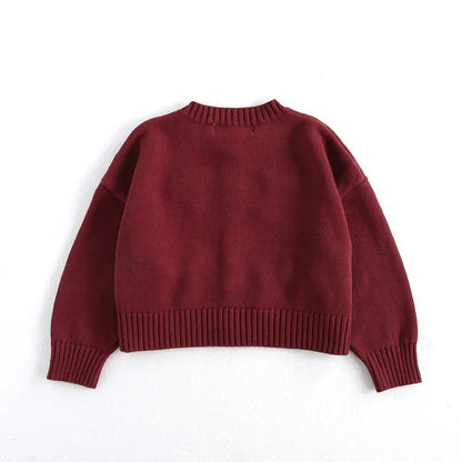 Autumn Children's Sweater 2-7Y Long Sleeve Red Sweater Jacket for Girls Korean Style Kid's Knitted Cardigan Top