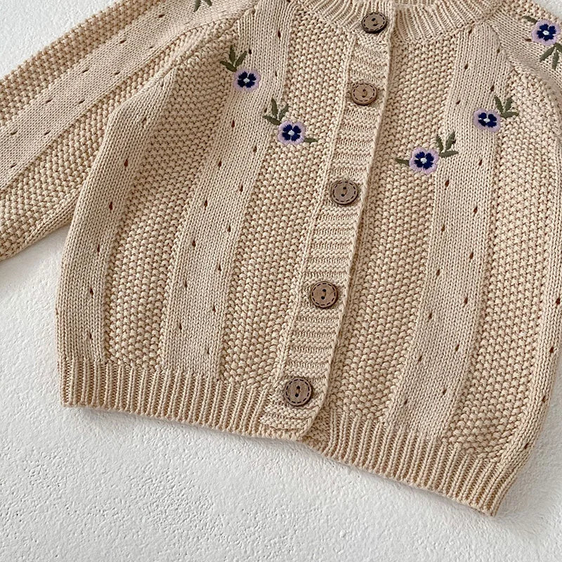 Ensemble de vêtements pour bébé fille avec broderie florale, pull en tricot beige et body