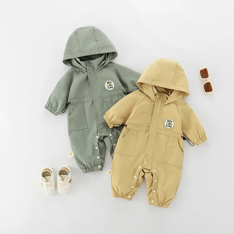 Autumn Baby Romper Outdoor Jacket 0-2Y Unisex Hooded Double-Layer Jumpsuit Toddler Warm Outwear