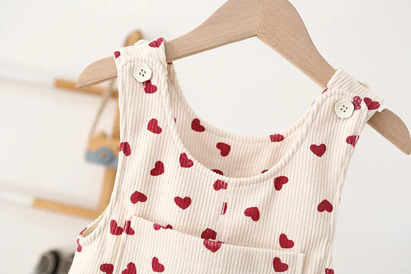 1-4Y Spring Kids Baby Clothes Heart Embroidery Baby Boys Girls Bib Pants Solid Overalls Corduroy Casual Suspender Outwear