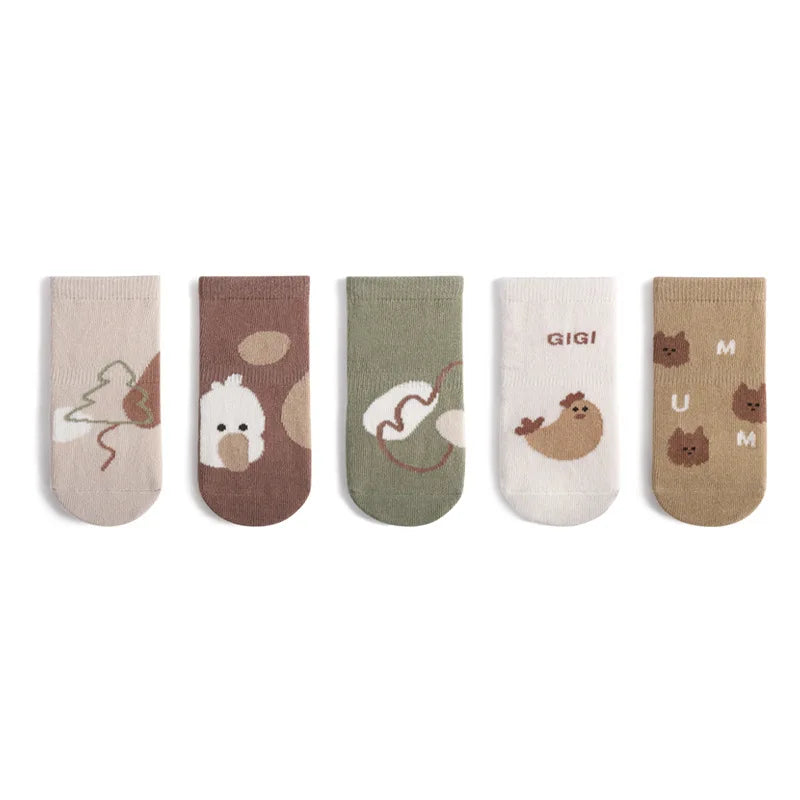 Lot de 5 paires de chaussettes antidérapantes pour bébé, motif dessin animé, pour l'intérieur et l'extérieur (0-5 ans)