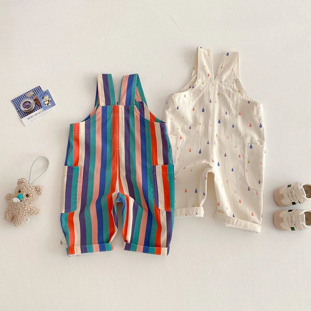 Spring Kids Clothes Fashion Overalls Polk Dot Jumpsuits Striped Overalls Children Play Suit