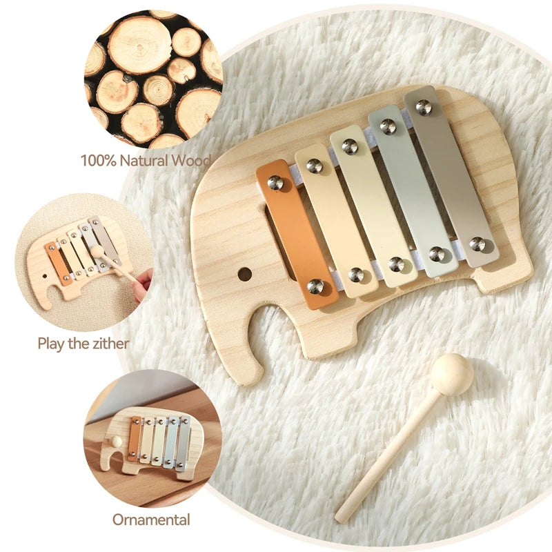 Montessori Wooden 5-Tone Xylophone – Multicolor Musical Toy for Kids