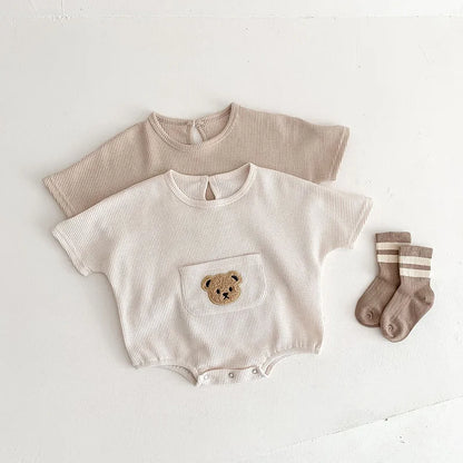 Babykleidung Waffelmuster – Einteiliger Bären-Bodysuit für Jungen (0–3 Jahre)