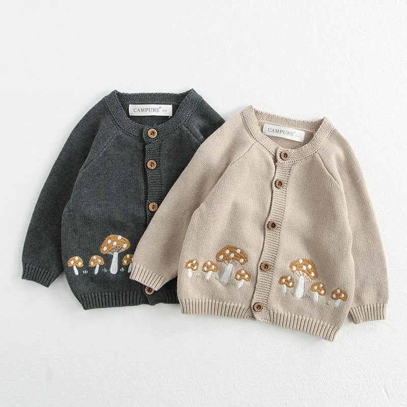 Herbst 0-3 Jahre Baby Pullover Mädchen Pilz Stickerei Strickjacke Jungen Strickmantel mit optionalem Body