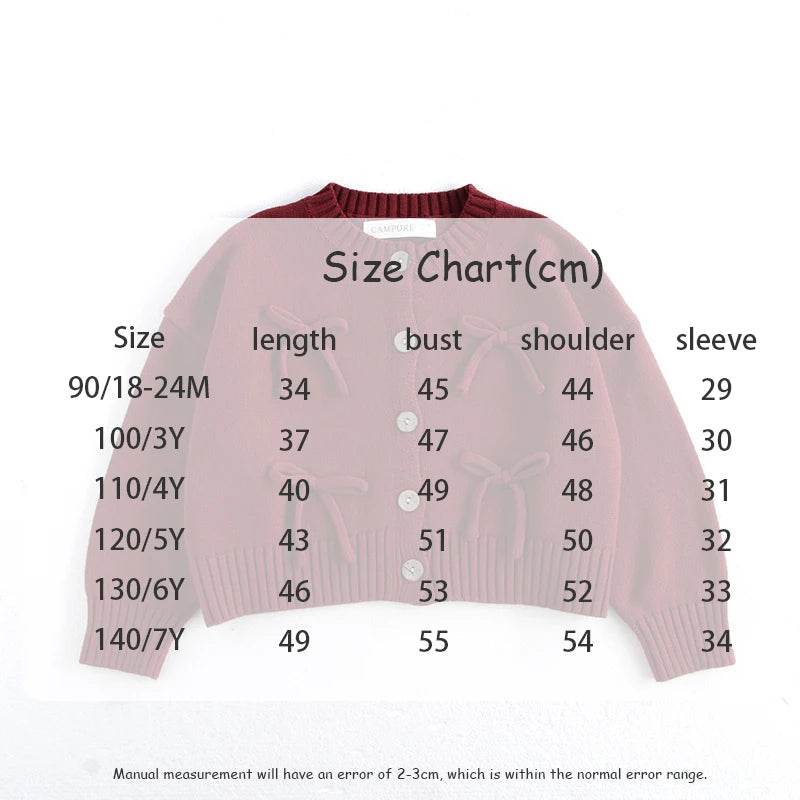 Autumn Children's Sweater 2-7Y Long Sleeve Red Sweater Jacket for Girls Korean Style Kid's Knitted Cardigan Top