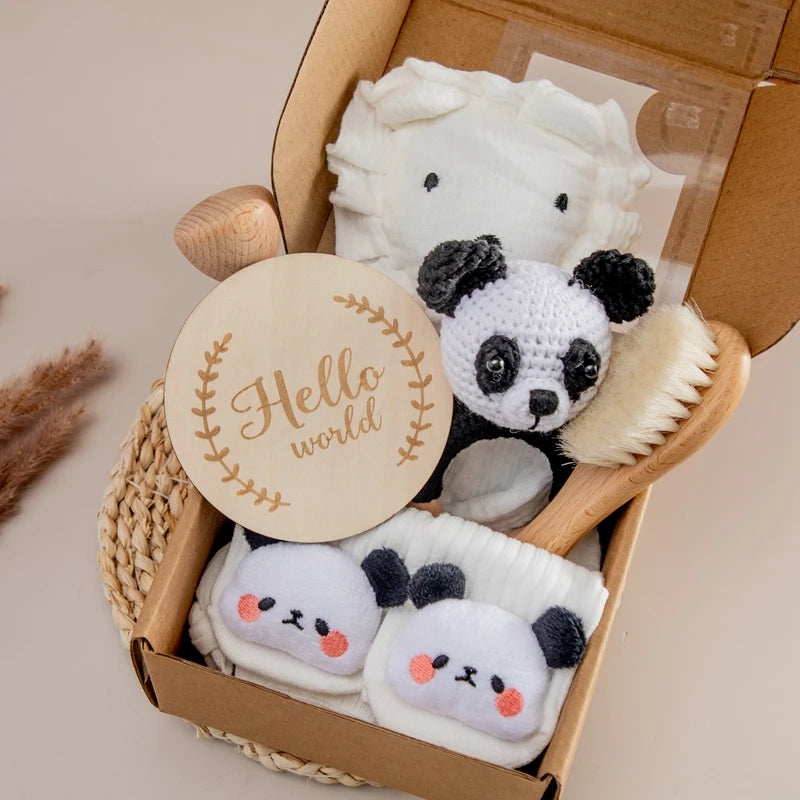 Baby Bath Set & Double Sided Cotton Blanket - 7PCS Newborn Gift Box