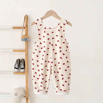 1-4Y Spring Kids Baby Clothes Heart Embroidery Baby Boys Girls Bib Pants Solid Overalls Corduroy Casual Suspender Outwear