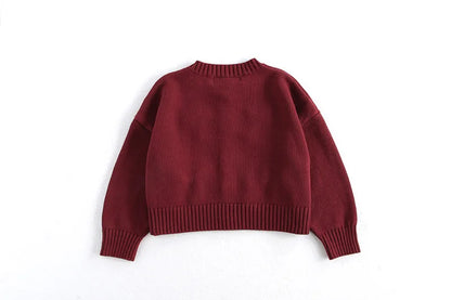 Autumn Children's Sweater 2-7Y Long Sleeve Red Sweater Jacket for Girls Korean Style Kid's Knitted Cardigan Top