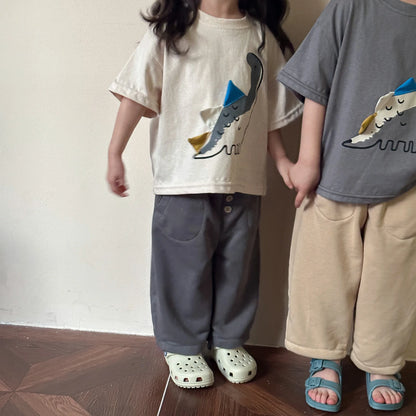 Vêtements pour enfants de 2 à 7 ans, t-shirts dinosaures pour garçons, t-shirts d'été en coton à manches mi-longues pour filles