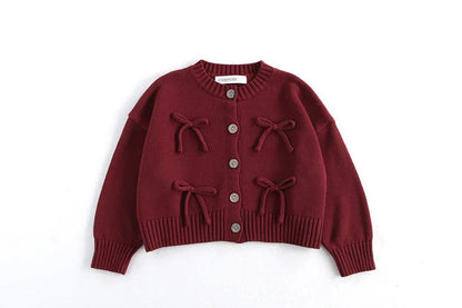 Autumn Children's Sweater 2-7Y Long Sleeve Red Sweater Jacket for Girls Korean Style Kid's Knitted Cardigan Top