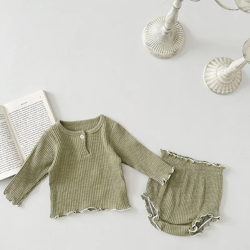 Herbst-Baby-Unisex-Mantel-Set – Pullover mit Rundhalsausschnitt aus gekämmter Baumwolle (0–2 Jahre)