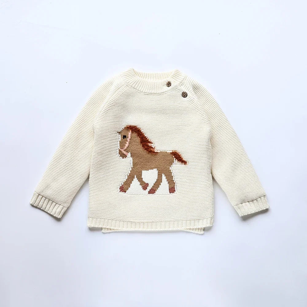 Winter New Cartoon Kids Sweater Fur-Lined Fleece Knitwear Pullover Coat