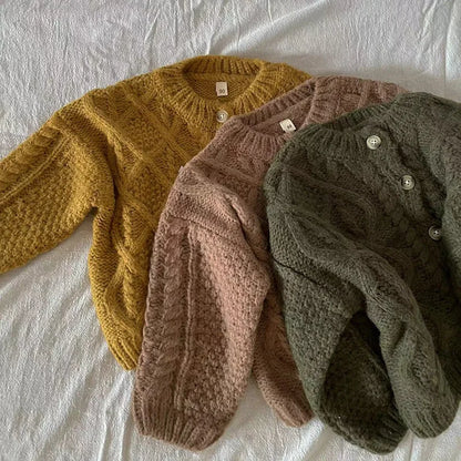 Kinderkleidung Einreihiger Mädchenpullover Kurzer Stil Jungen Strickjacken Strickpullover 1-7 Jahre