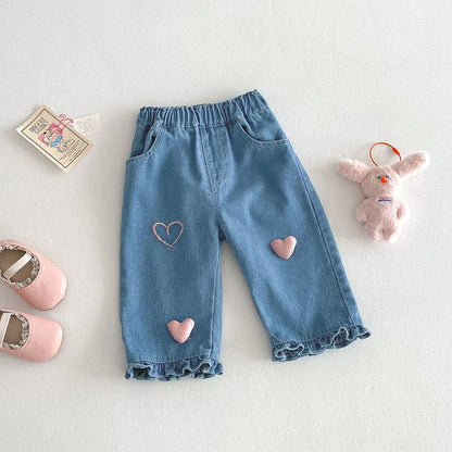 New Spring Girls Jeans – Cute Three-Dimensional Love Trousers for (0-5T)