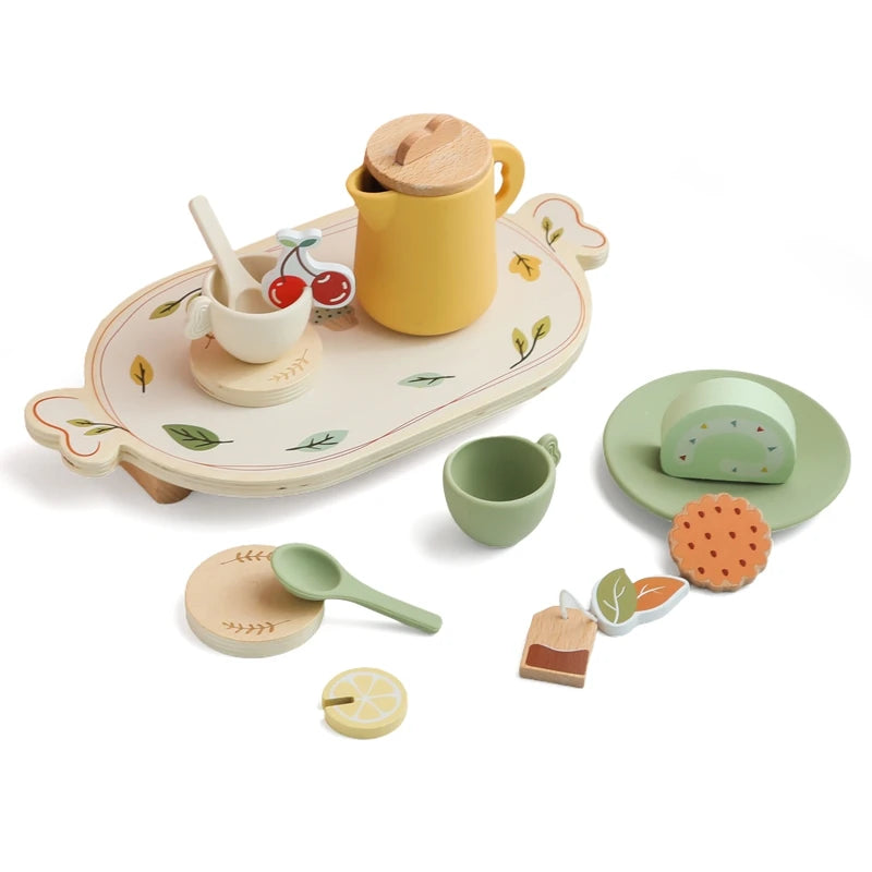 Baby Wooden Tea Party Set – Pretend Play Tableware & Kitchen Toy for Toddlers