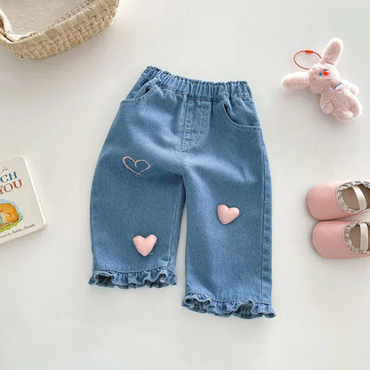 New Spring Girls Jeans – Cute Three-Dimensional Love Trousers for (0-5T)