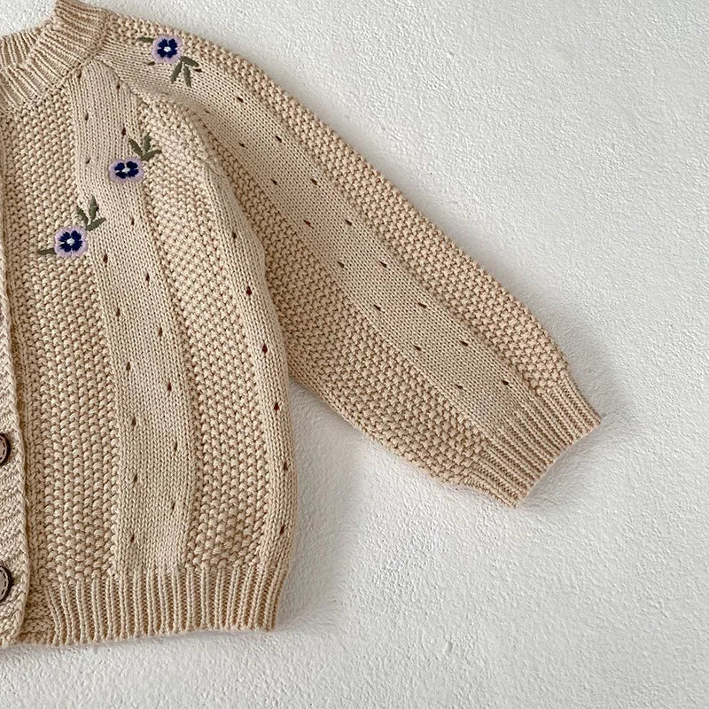 Kleinkind Baby Mädchen Kleidung Set Stickerei Blume Stricken Pullover Beige Body Infant Mädchen Outfit