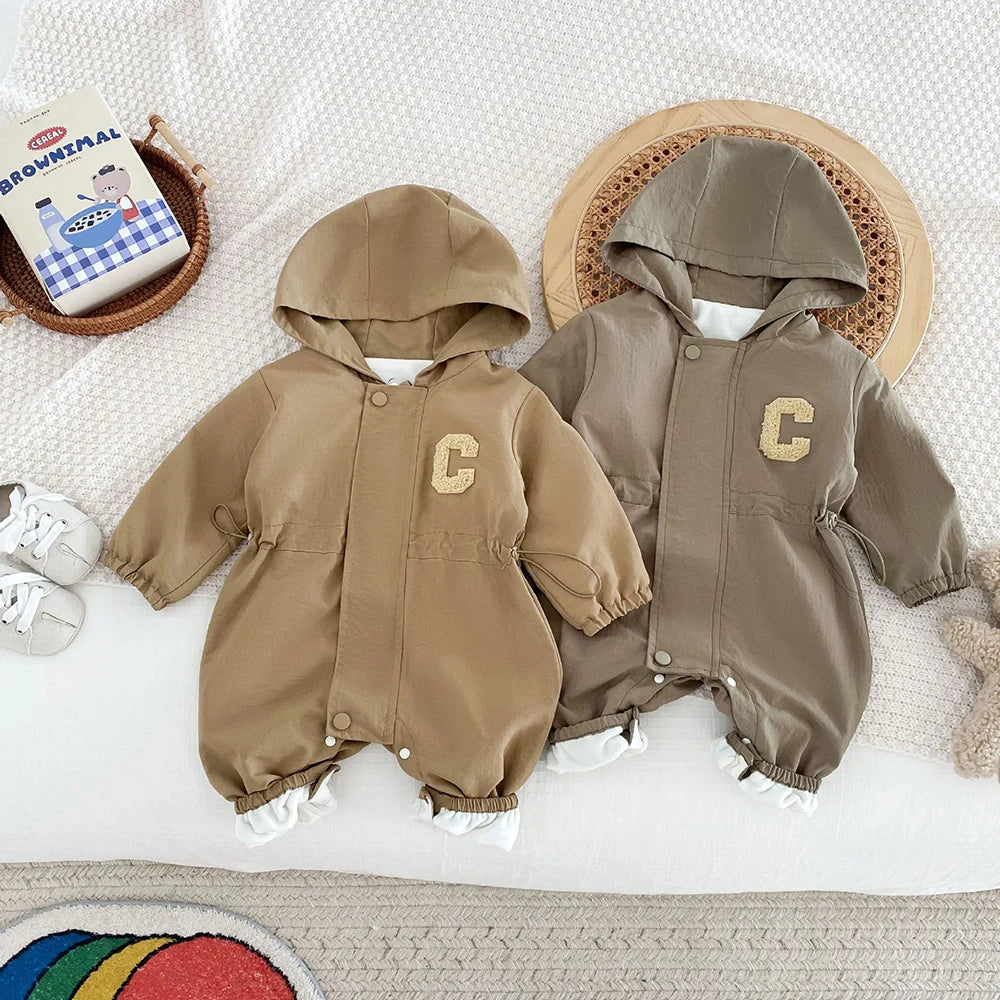 Barboteuse d'automne pour bébé de 0 à 2 ans, combinaison unisexe à capuche double couche, vêtements chauds pour tout-petits