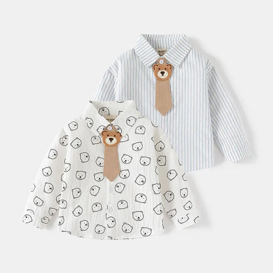 Spring Bear Shirt for Kids – Cute Cartoon Stripe Blouse for Boys & Girls (2-6T)