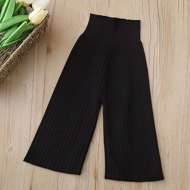 New Autumn Kids Knitted Wide Leg Pants 2-6T Cute Casual Weave Trousers for Girls