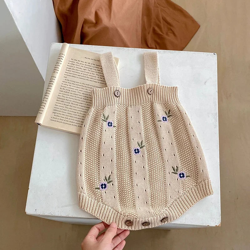 Ensemble de vêtements pour bébé fille avec broderie florale, pull en tricot beige et body