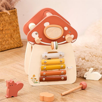 Jouet musical Montessori en bois pour bébé – Puzzle de blocs de construction en forme de champignon pour l'apprentissage précoce