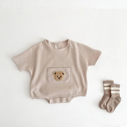 Babykleidung Waffelmuster – Einteiliger Bären-Bodysuit für Jungen (0–3 Jahre)